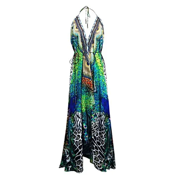 Shahida Parides 3 Ways Animal Print Maxi Silk Dress Multicolor ADINA PORTER - Picture 7 of 13